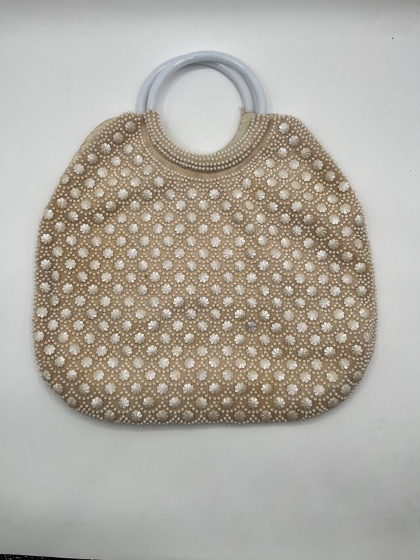 Vintage Beige/Peach Purse White Plastic Accents and Handles gallery