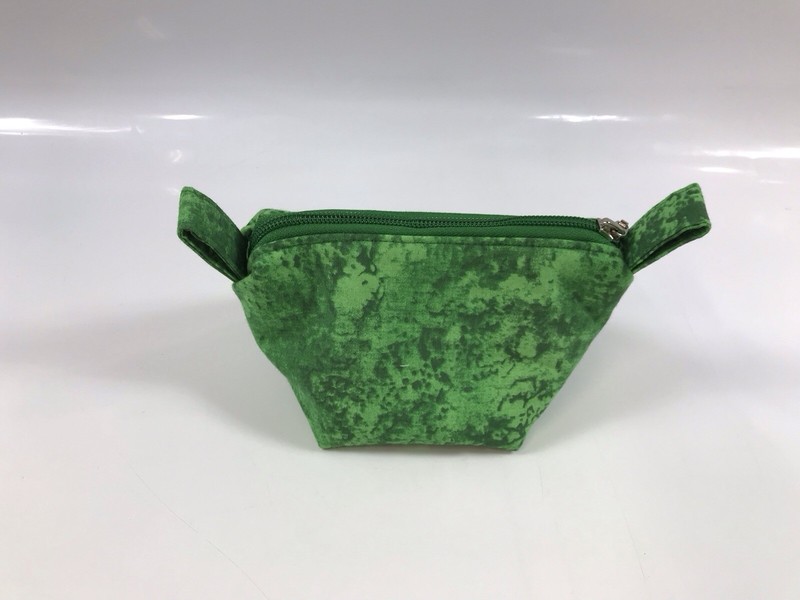 Handmade Cotton Green Trapezoid Shaped Small Zippered Pouch