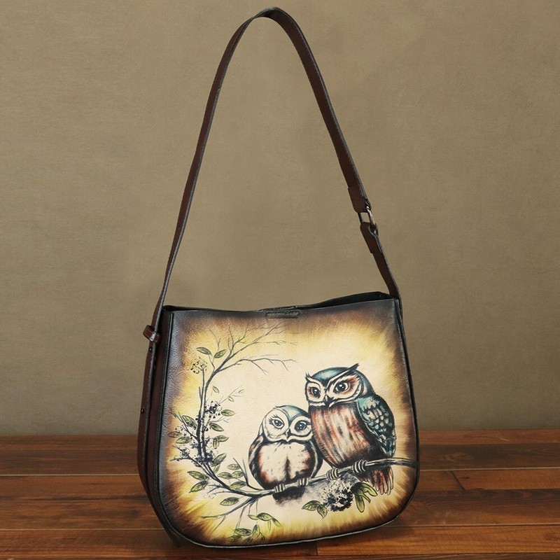 Hand painted Genuine Leather Shoulder Bag Tote Purse Women Fashion Crossbody Bag