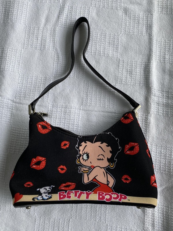 Betty Boop Shoulder Bag Womens Small Black Red Cartoon Lips Rhinestone Retro