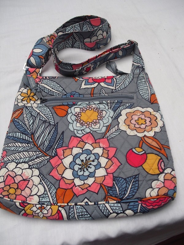 Vera Bradley ~HIPSTER PURSE~Yellow, White & Rust Orange, Red Flowers on Gray gallery