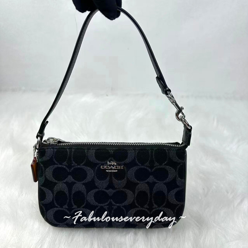 Coach Nolita 19 In Signature Denim Wristlet Shoulder Bag Silver/Black CCZ48 NWT