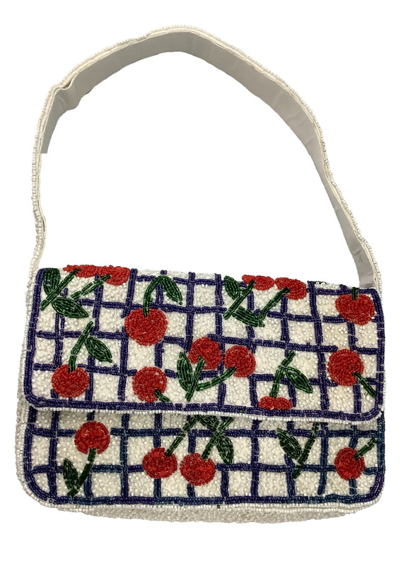 Made in India Beaded Shoulder Handbag Cherry Design See Description/Images gallery