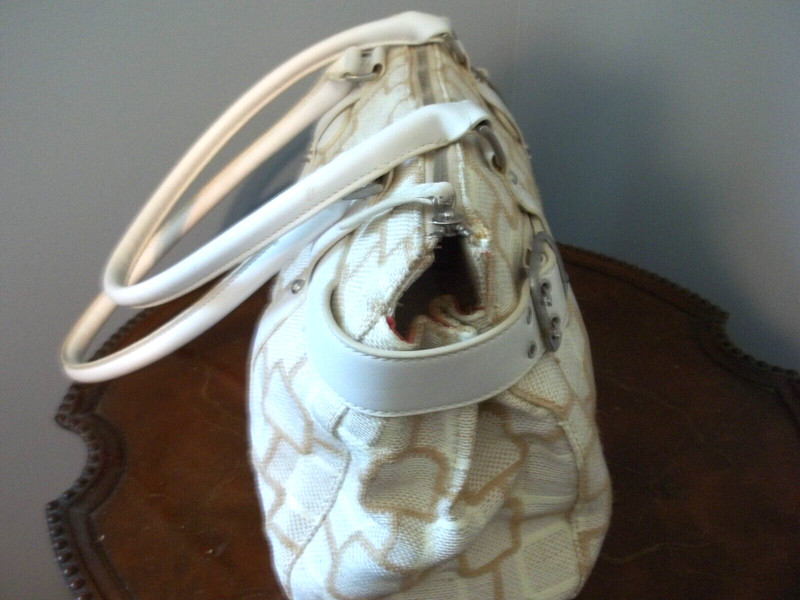 NINE WEST GEOMETRIC SHOULDER HANDBAG SATCHEL PURSE 14x8 BEIGE TAN JUTE          gallery