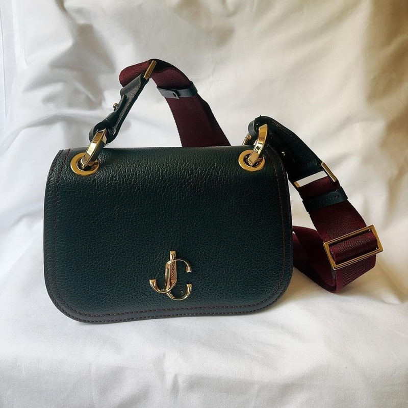 Jimmy Choo Varenne JC Logo Leather Crossbody Bag Black Wine Red Women Japan
