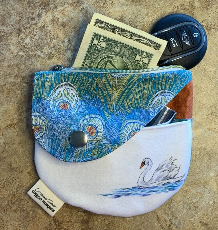 Original Art Swan pouch with Liberty of London fabric