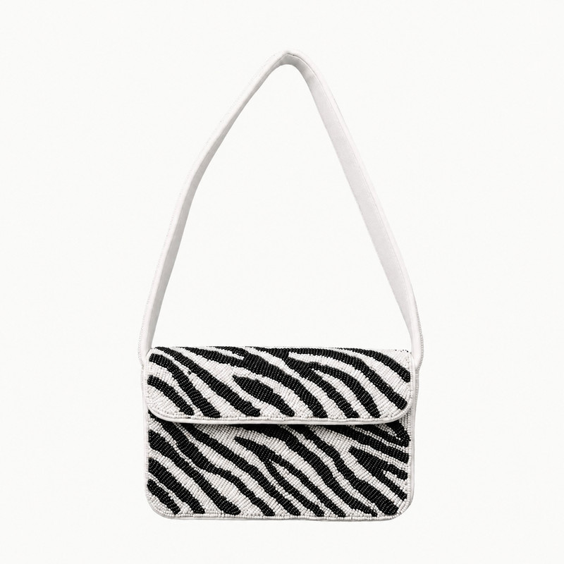 Black & White Zebra Beaded Shoulder Bag Handmade Statement Purse