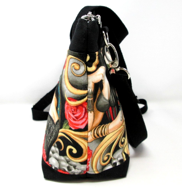 HANDMADE USA Tote Bag Purse Tattoo Woman Skulls Day Of The Dead Lightweight OOAK gallery
