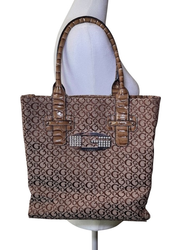 Vintage Y2K Guess Monogram Rhinestone Brown Shoulder Bag