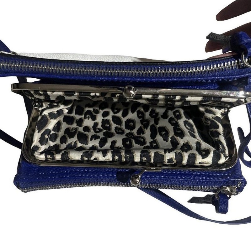Nine West Blue/White Colorblock Pebbled Crossbody Bag Zip Silver Coin Purse gallery