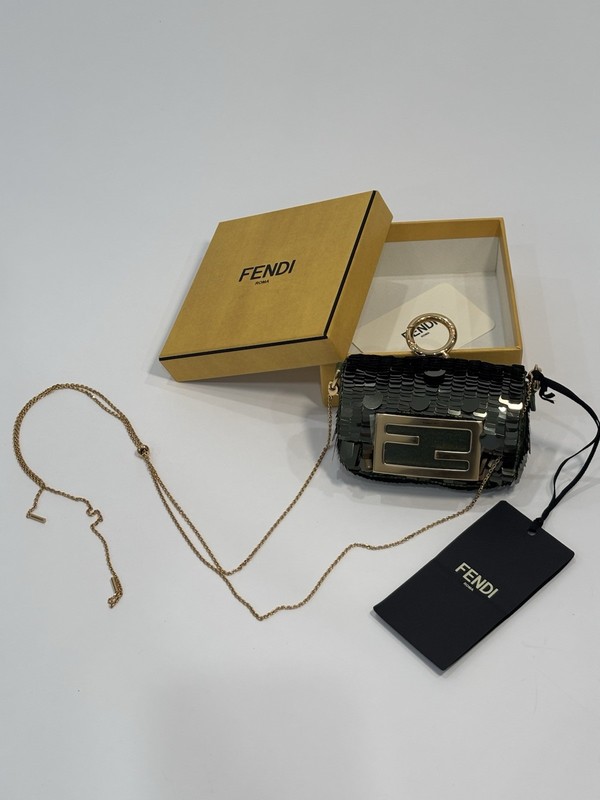 Brand New with Tags Fendi Nano Baguette Sequin Green Shiny Pailletts Bag Charm