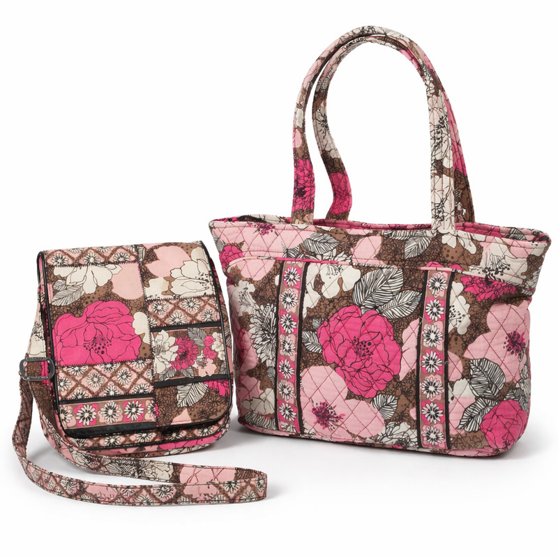 Vera Bradley Mocha Rouge 2 Pc Tote Crossbody Bag Set Pink Brown Floral Retired