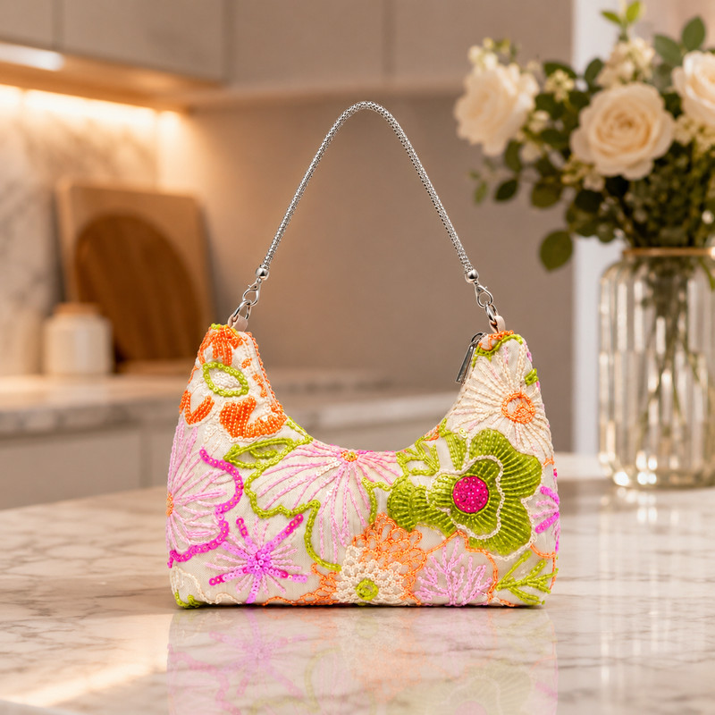 Women's Sparkling Sequin Floral Shoulder Bag Clutch Bridal Wedding Prom Handbag gallery