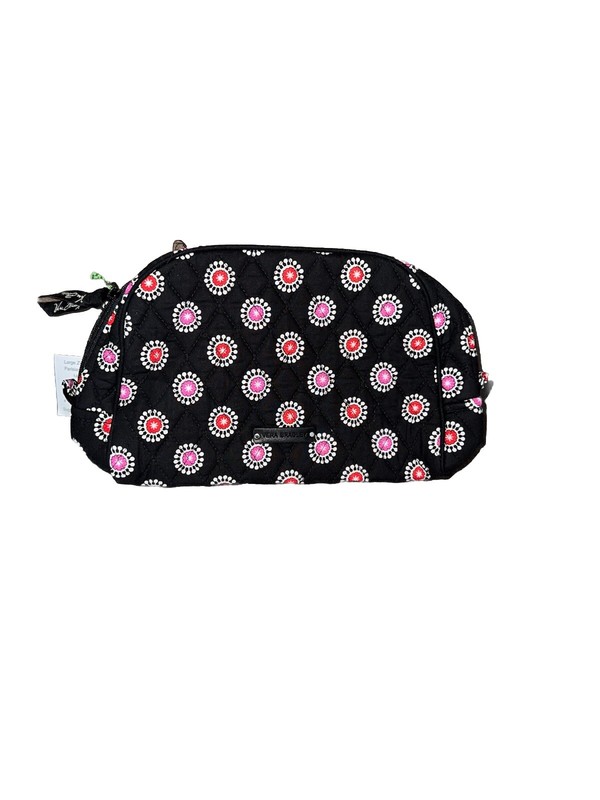 New Vera Bradley Cosmetic Bag Large Ruffle in Parisian Pom Pom’s Floral Cotton