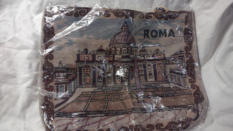 Roma Italy Brown Tapestry Bag Purse Rope Shoulder Strap Hippie Boho 14X17″