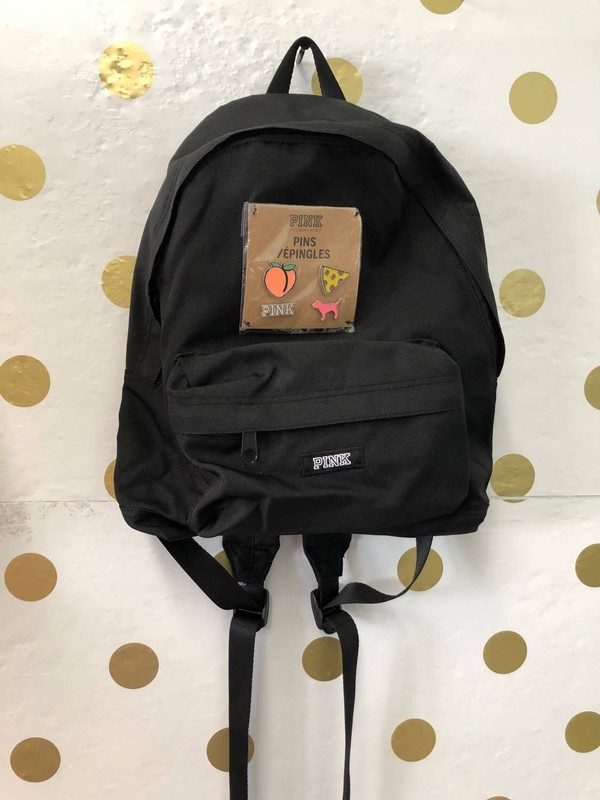 Victoria’s Secret PINK Mini Backpack With Summer Fun Logo Pins- Black NWT