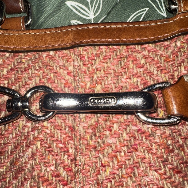 Coach Hampton Herringbone Wool Handbag F11215 with Brown Suede & Leather Accents gallery