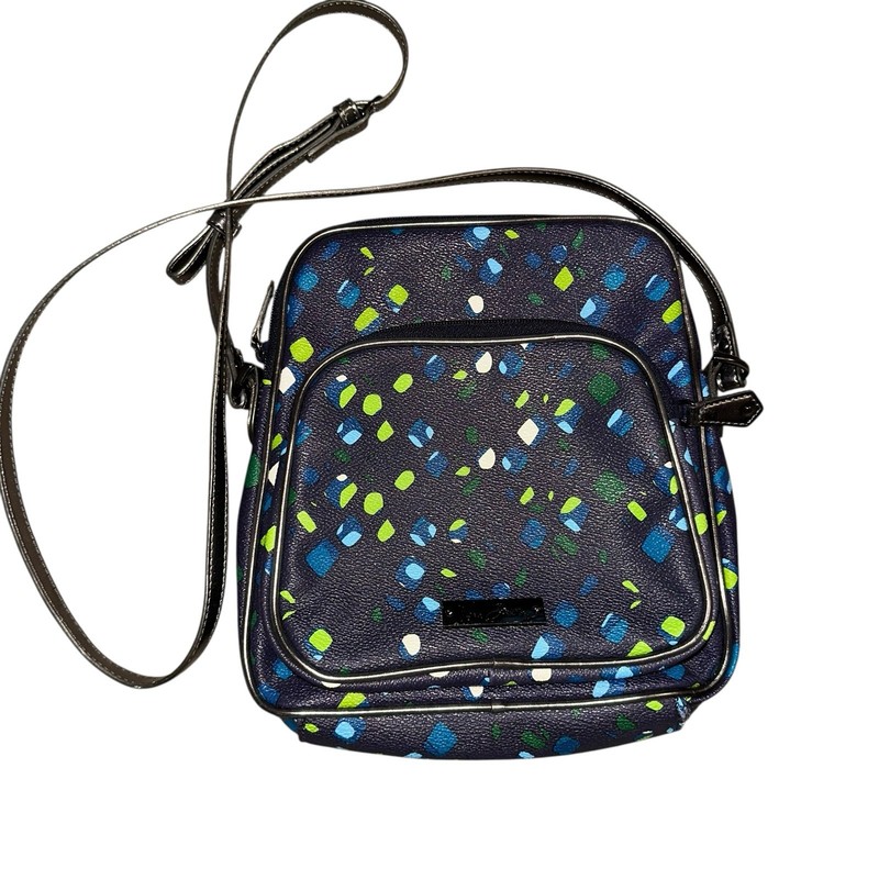Vera Bradley Ink Spots Double Zip Crossbody Purse Bag Navy Silver Green