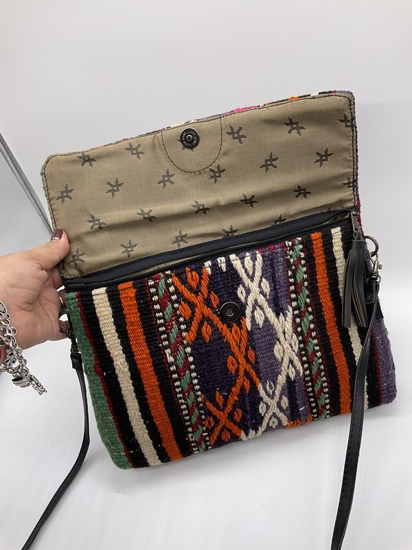 Yun Art Turkish Woven Kilim Rug Wool Tapestry Purse Shoulder Handbag Leather gallery