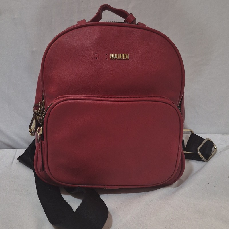 Steve Madden Red Backpack Tassel Logo Zipper Bag Charm Gold Hardware Zip gallery