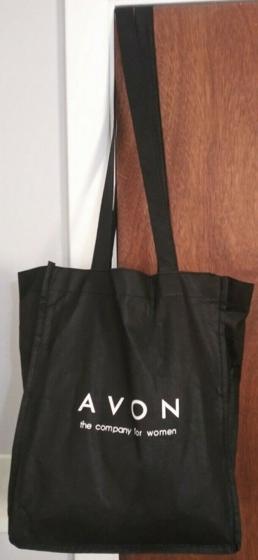 AVON BLACK Long Handle TOTE man made material 11″Wx13″Hx6″Dx15″Strap Drop. NWOT