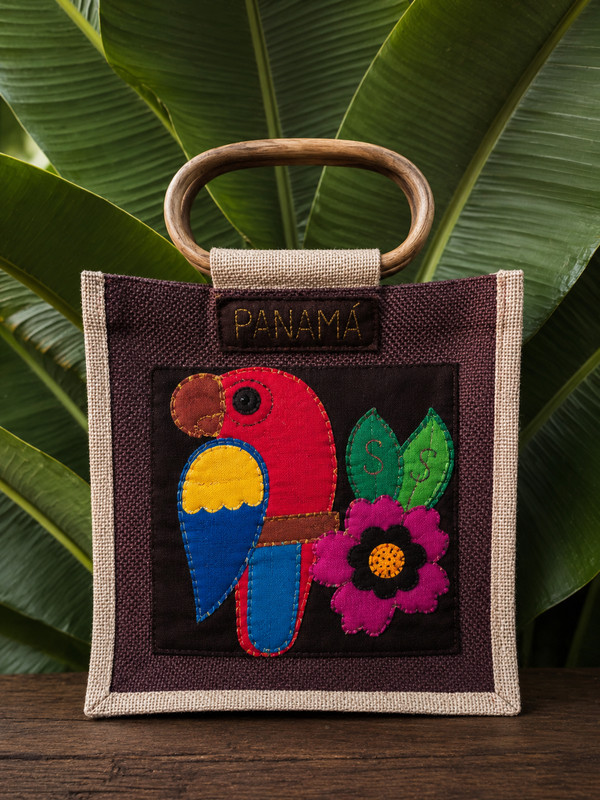 Panama Handmade Parrot Tote Bag with Wooden Handles – Artisan Tropical Market Ba
