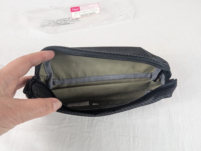 Thirty One Zip Up Pencil Case Pouch Textured Twill Black Gray Stripe NEW NIP gallery