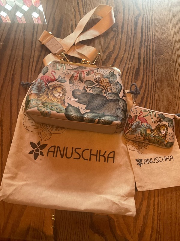 Anuschka Purse Genuine Leather Hand Painted Handbag Crossbody, African Adventure