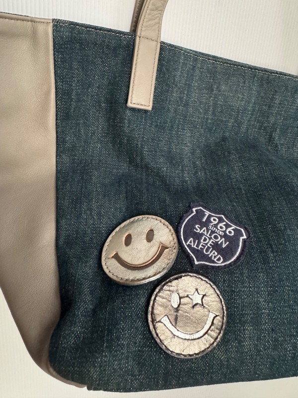 SALON DE ALFURD TOKYO Denim & Genuine Leather Tote Bag Smile Patch Japan Luxury gallery