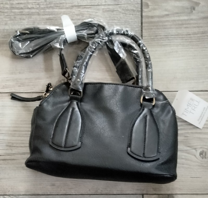 Time True Purse Handbag Black Two Zip Pockets