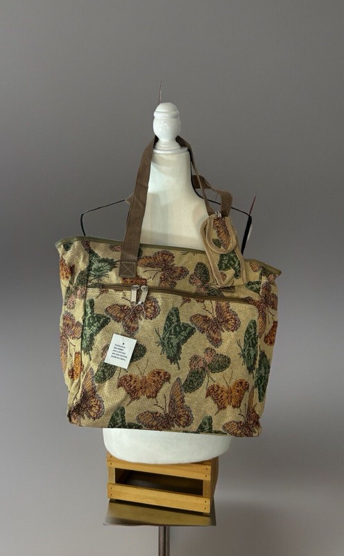 Butterfly Tapestry Light 14″ Canvas Tote Bag W/ Change Purse Zipper Closure New