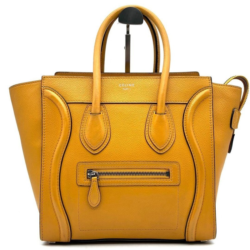 CELINE Luggage Micro Shopper Leather Mustard Yellow Authentic From Japan gallery