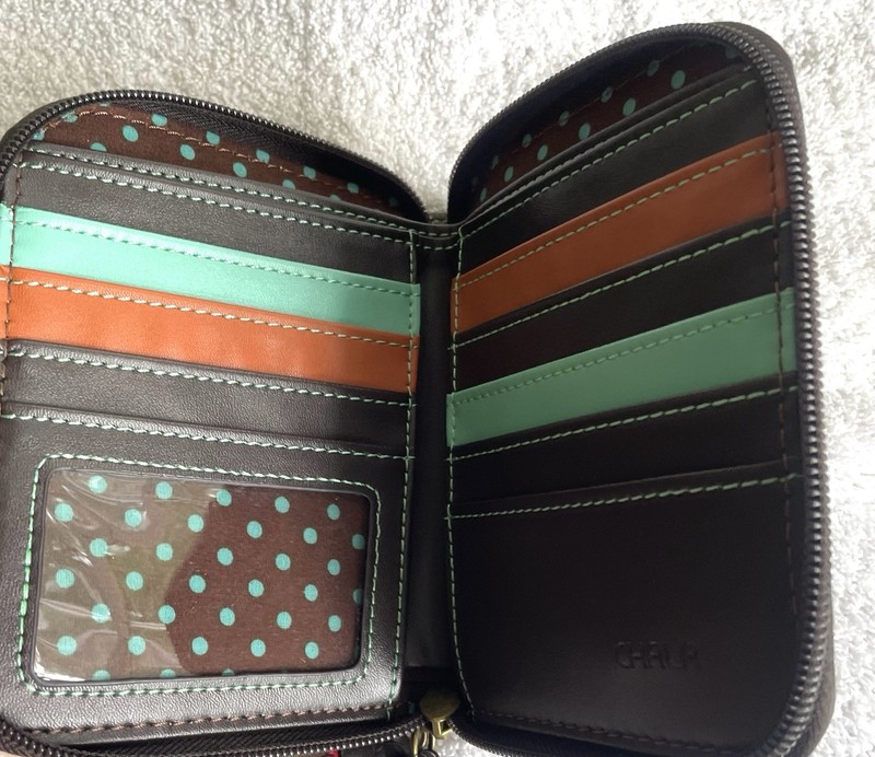Chala Olive Green Brown Fox & Flower Square Zipper Organizer Wallet Wristlet NEW gallery