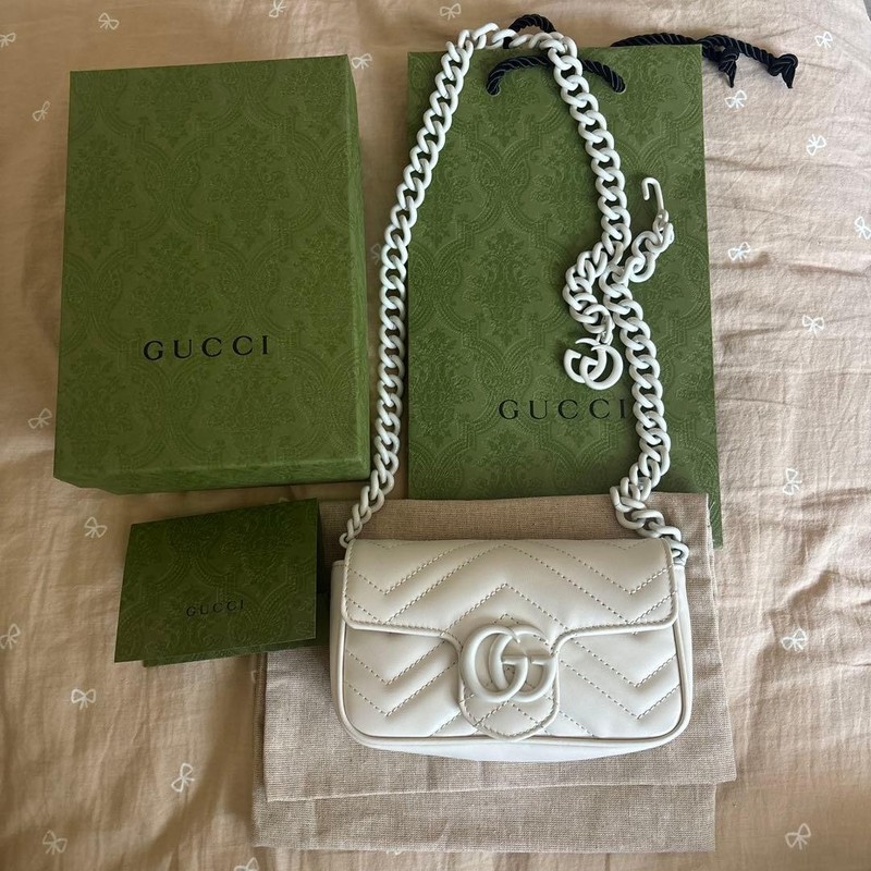 GUCCI White Marmont Chain Shoulder Bag Gift Present 0611b