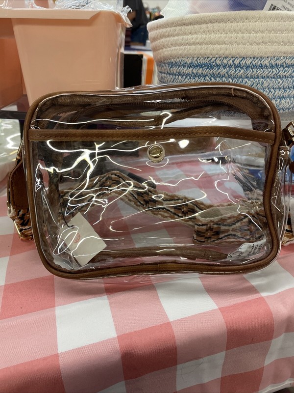 Telena Clear PVC Crossbody Purse With Tan/black/brown Strap