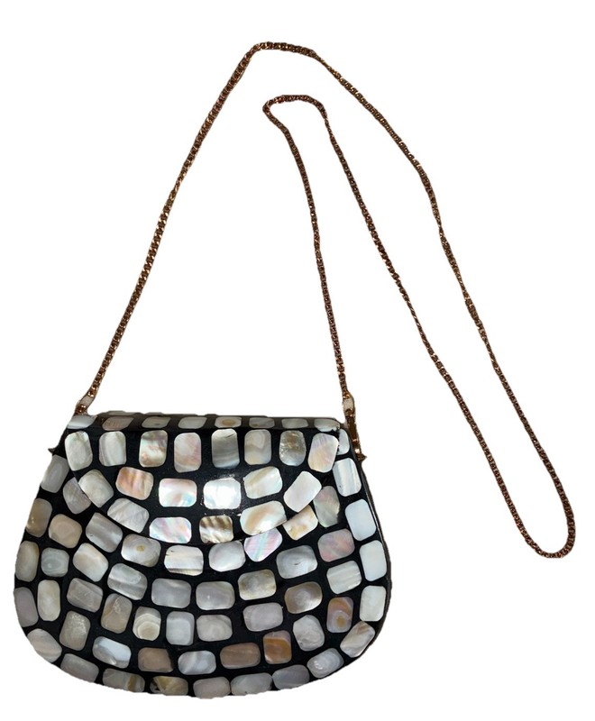 Ramla Clutch Mother Of Pearl Moroccan Mosaic Black Handmade NEW