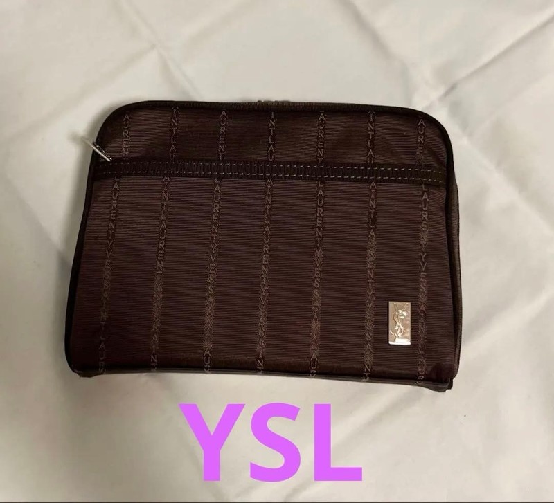 Yves Saint Laurent Woman Brown Nylon Pouch Height 14.5 Width 19.5 Depth 3Cm Limi