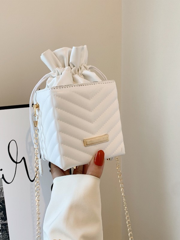 Mini Chevron Drawstring Bag Women Chain Shoulder Crossbody Fashion Party