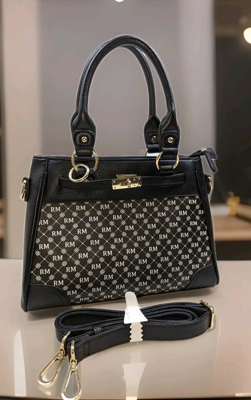 Danbury Mint RM Initial Black Satchel Luxury Faux Leather Purse 2 Handles Nwot’s