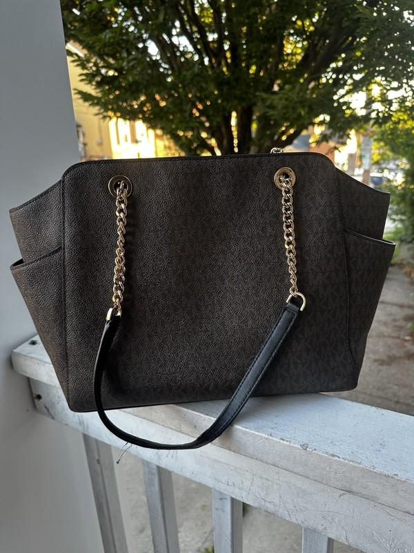 Michael Kors Jet Set Travel Large Chain Tote Brown MK Signature PVC Shoulder Bag gallery