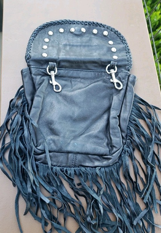 Freedom USA Fringed Leather Bag Belt Bag Hook To Pants Loops Black- Studed-Biker gallery