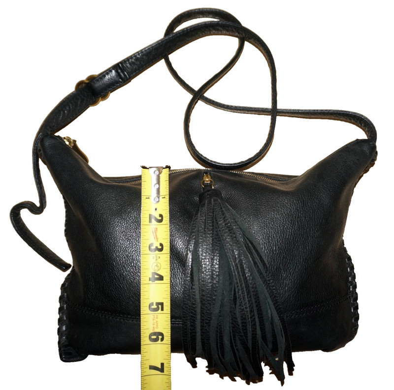 HOBO Black Leather Fringed Slim Crossbody Shoulder Bag 9x11 gallery