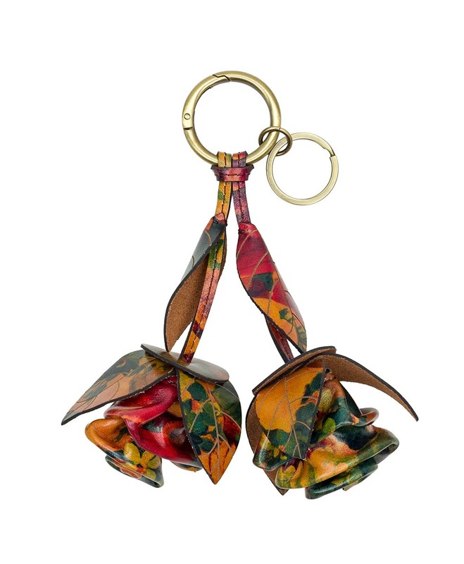 Patricia Nash🌹Laced Leather Rose Key Fob Burnished Multi-Print Cute!