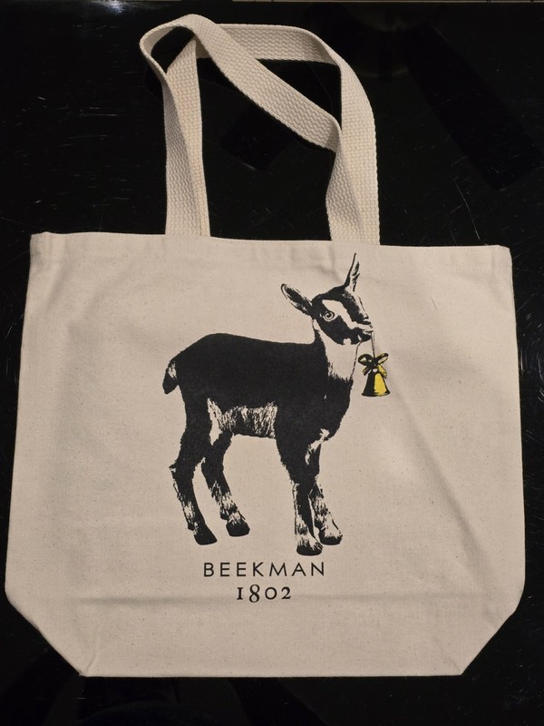 Beekman 1802 Baby Goat With Bell In Mouth Canvas Tote 12.5” Wide x 11” Deep NEW