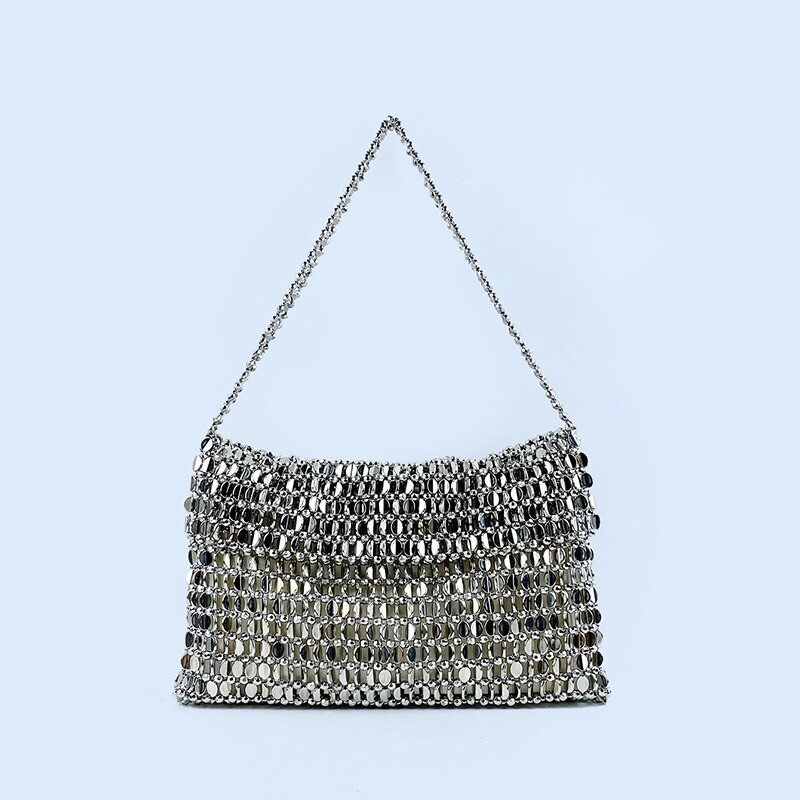 Silver Sequin Handbag Retro Evening Clutch Bag Party Purse Women Sparkly Bag