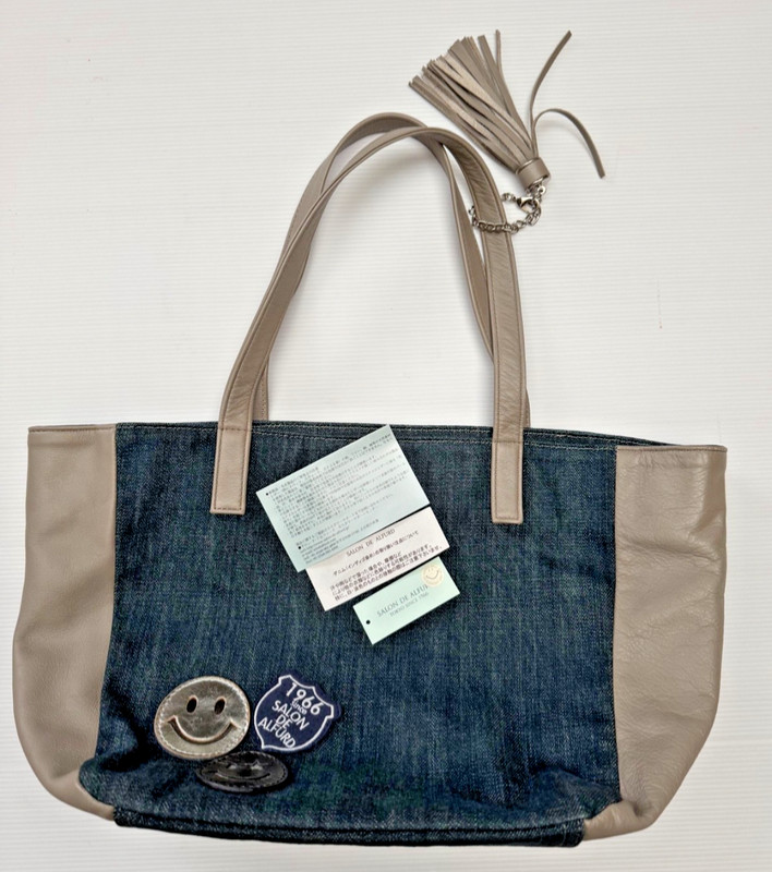SALON DE ALFURD TOKYO Denim & Genuine Leather Tote Bag Smile Patch Japan Luxury gallery
