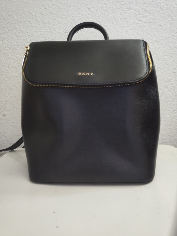 DKNY Black Bryant Park Leather Top Zip Backpack Retail brand new
