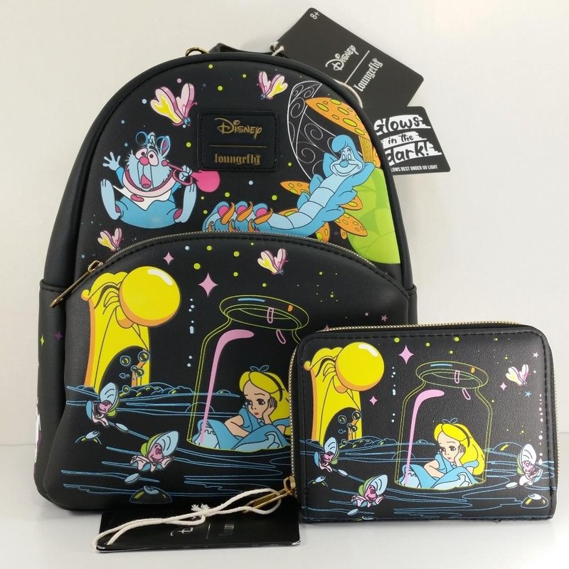 Disney Alice In Wonderland Glow In The Dark Characters Mini Backpack & Wallet