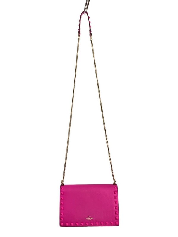VALENTINO Rockstud Mini Chain Bag Pink Leather Crossbody
