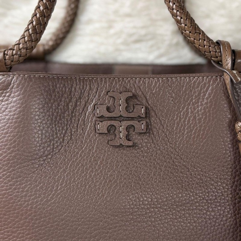 Tory Burch Logo Braided Leather Tote Bag A4 Size Brown Authentic High-Quality gallery